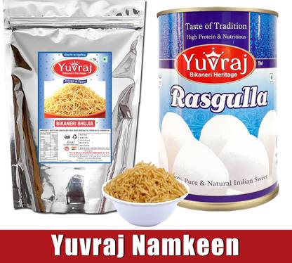 Yuvraj Food Product Fastival gift pack rasgulla 500 gm , Bikaneri Bhujiya pack 250 gm Box
