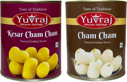 Yuvraj Food Product Kesar Cham Cham & white cham cham combo 1 kg x 2 tin Can