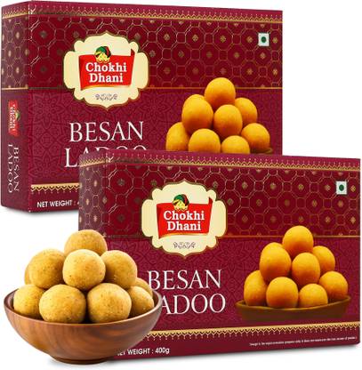Chokhi Dhani Besan Ladoo | Indian Sweet Mithai (Pack of 2, 400g each Box