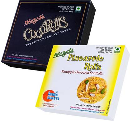 Bhagat's Heera Sweet SonRoll Soft Sweets Mithai Combo Chocolate & Pineapple 250 gm Box