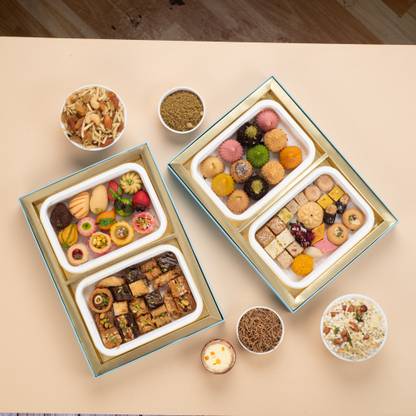The Baklava Box Chappan Bhog with 56 Varieties of Indian Sweets & Baklava Festive Gift Box