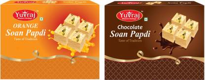 Yuvraj Food Product Orange & Chocolate Soan papadi sweets Combo pack ( 400 Gm x 2 ) box pack Box