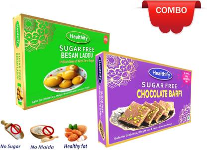 Healthify Sugar Free Combo Besan Laddu & Chocolate Barfi (2x1) Box