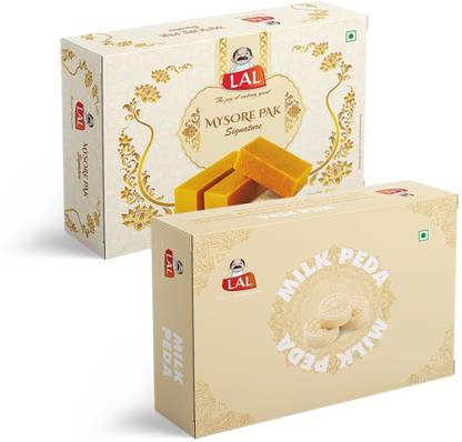 Lal Sweets Combo Pack of Mysore Pak Signature 400g & Milk peda 400g Box