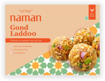 NAMAN Indian Sweet Desi Ghee Atta Gond Laddoo with Dryfruits Box