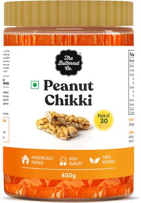 The Butternut Co. Peanut Chikki | Natural | High Protein & Fibre | Gluten Free | Vegan (15g Each) Mason Jar