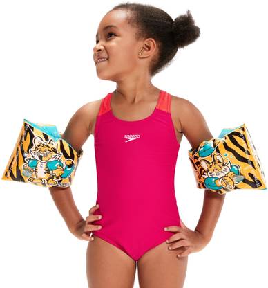 SPEEDO Tots Print Armbands Swim Confidence - Orange & Green Swim Floatation Belt