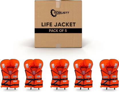 Robustt Polyster Fabric Life Jacket for Safety,Weight Capacity Upto 125Kg, Pack of 5 Swim Floatation Belt