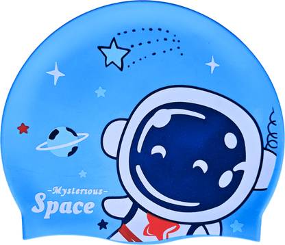 KARBD Unisex Non Slip Interior Swimming Cap Super Soft Cartoon Blue Mysterious Space Swimming Cap