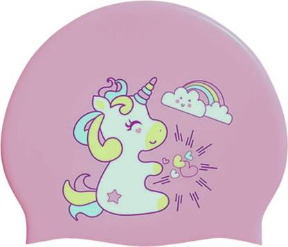 KARBD Unisex Non Slip Silicone Swimming Cap Super Soft for Kids Cartoon Pink Unicorn Swimming Cap