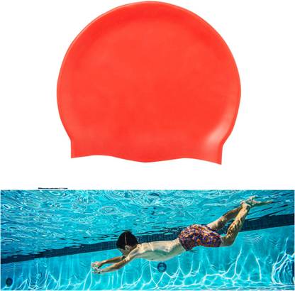 Non Silicone swimming cap full head cover swimming pool red Swimming Cap
