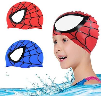 SHIFTER Silicone Cartoon Spider Caps for Kids Boys Girls Swimming Cap