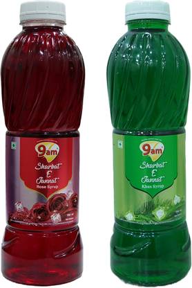 9am Sharbat E Jannat Combo Pack of 2 (Rose 750ml+ Khus 750ml) Rose, Khus