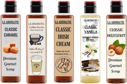 La Aromatic All Exotic Coffee Syrups Combo of 5 Flavours hazelnut, Irish, coffee mocha, Virgin Vanilla, Caramel
