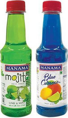 MANAMA Lime and Mint Mojito Fruit Flavoured Syrup and Blue Curacao Fruit Flavoured Syrup, 250ML Each, Pack of 2