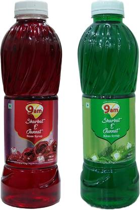 9am Sharbat E Jannat Combo Pack of 2 (Rose 750ml+ Khus 750ml) Rose, Khus