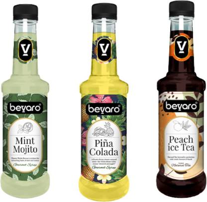 Bevaro Cocktail And Mocktail Mixer Syrup Mint Mojito + Pina Colada + Peach Ice Tea