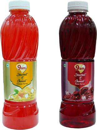9am Sharbat E Jannat Combo Pack of 2 (Orange 750ml+ Rose 750ml) Orange, Rose