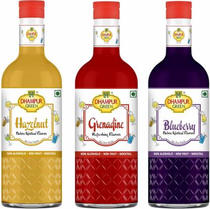 DHAMPUR GREEN Hazelnut, Grenadine, Blueberry Flavoured Bar Syrup, 900ml Pack of 3 Blueberry, Hazelnut, Grenadine