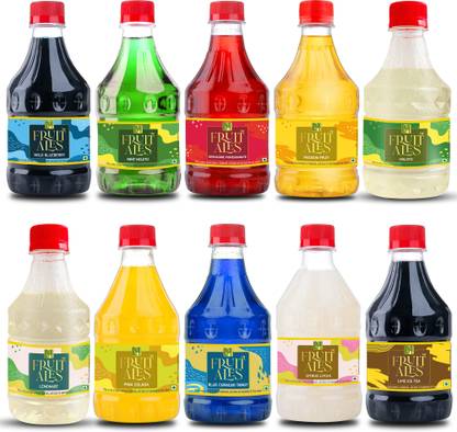 DHAMPUR GREEN Mocktail Flavouring Syrup for House Parties (Pack of 10) - 3000ml Blueberry, Blue Curacao, Mojito, Lime Ice Tea, Passion Fruit, Fresh Mint, Pina Colada