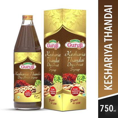 Jai Guruji Kesharia Thandai Dry Fruit Syrup Sharbat, 100% Natural (750 ml) Thandai Dry Fruit Syrup