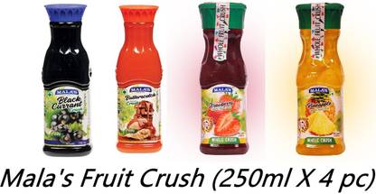 mala's CRUSH -(250ml X 4pc) STRAWBERRY, PINEAPPLE, BLACK CURRENT, BUTTER SCOTCH