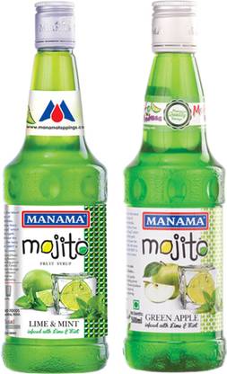 MANAMA Lime Mint Mojito Syrup and Green Apple Mojito Syrup, Mixer for Mocktails, Cocktails, Drinks, Juices