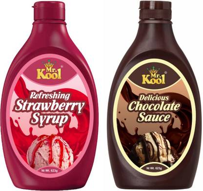 Mr.Kool Strawberry Syrup 623gm and Chocolate Syrup 623gm. Pack Of 2 Combo. Strawberry