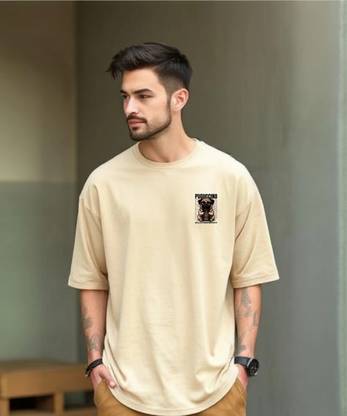 UrGear Printed Men Round Neck Beige T-Shirt