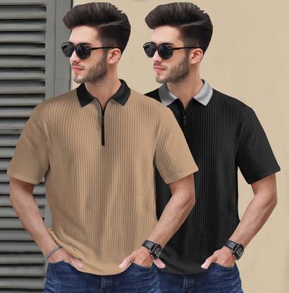 TRIPR Self Design Men Polo Neck Multicolor T-Shirt