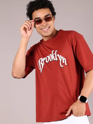 V-MART Printed Men Round Neck Brown T-Shirt