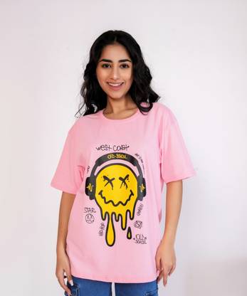 silver threads Typography Women Round Neck Pink T-Shirt