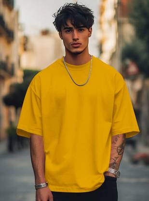 Garmix Solid Men Round Neck Yellow T-Shirt
