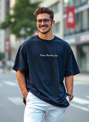 UrGear Typography Men Round Neck Navy Blue T-Shirt