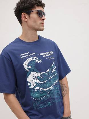Roadster Printed Men Round Neck Blue T-Shirt
