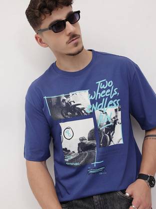 Roadster Printed Men Round Neck Blue T-Shirt