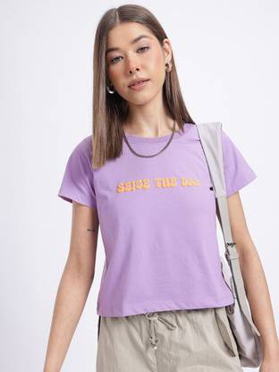 Glitchez Printed Women Round Neck Purple T-Shirt