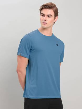 TECHNOSPORT Solid Men Round Neck Blue T-Shirt