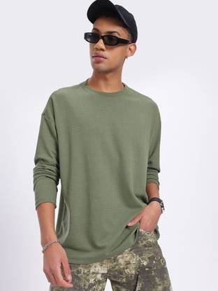 Glitchez Solid Men Round Neck Green T-Shirt