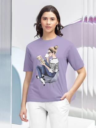 Hellcat Printed Women Round Neck Purple T-Shirt