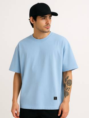 TOXA Solid Men Round Neck Light Blue T-Shirt