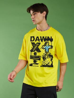 METRONAUT Printed Men Round Neck Yellow T-Shirt
