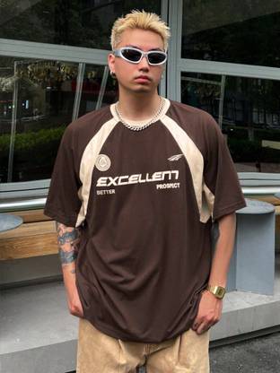 Jump Cuts Printed Men Round Neck Brown, Beige T-Shirt