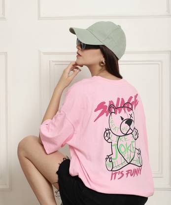 DreamBe Printed Women Round Neck Pink T-Shirt