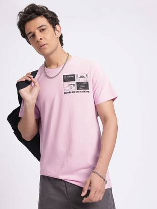 glitchez Printed Men Round Neck Pink T-Shirt