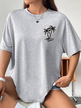 Calm Down Printed Women Round Neck Grey T-Shirt