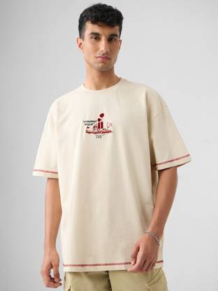 The Souled Store Printed Men Round Neck White T-Shirt