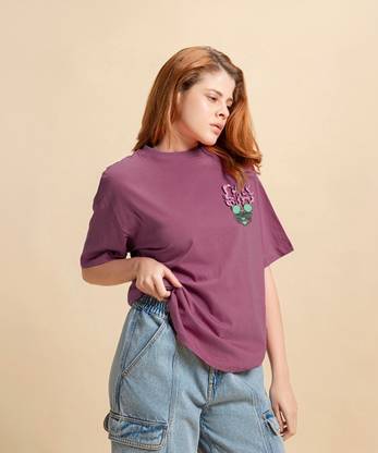 BEWAKOOF Graphic Print Women Round Neck Purple T-Shirt