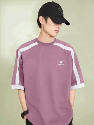Jump Cuts Solid Men Round Neck Purple T-Shirt