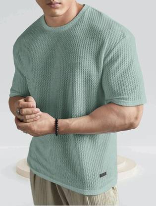 TAZO Self Design Men Round Neck Green T-Shirt